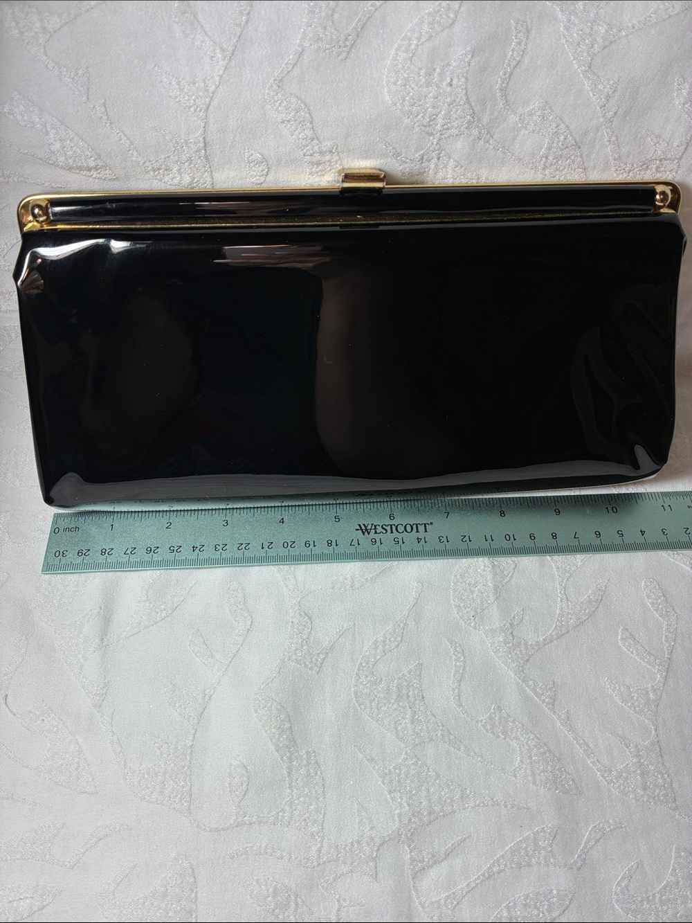 Vintage Classic Black Patent Frame Clutch - Unbranded